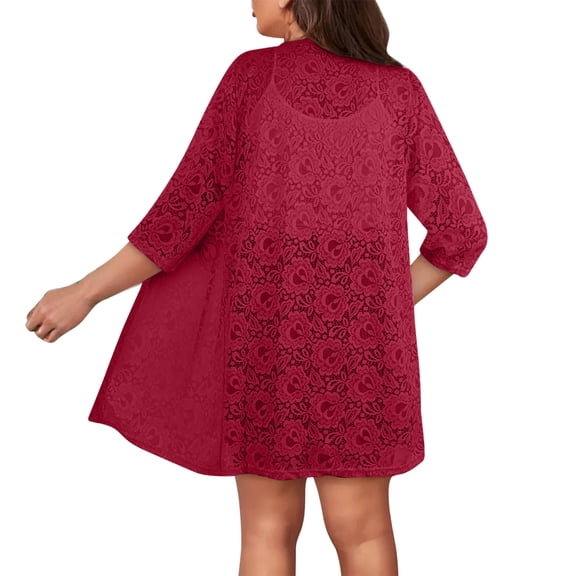 Kukoosong Women's Cardigan 3/4 Length Sleeve Lightweight Lace Open Front Cardigans