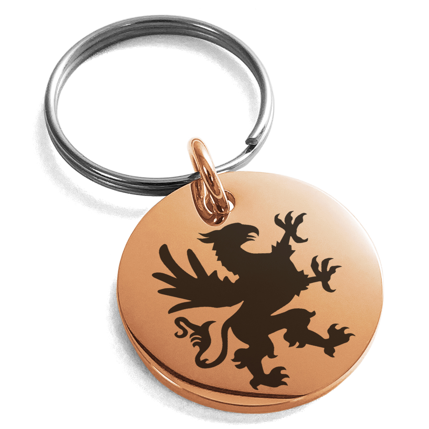 Griffin Key Loop Stainless Steel Grandiose Griffin Engraved Small Medallion Circle Charm ...