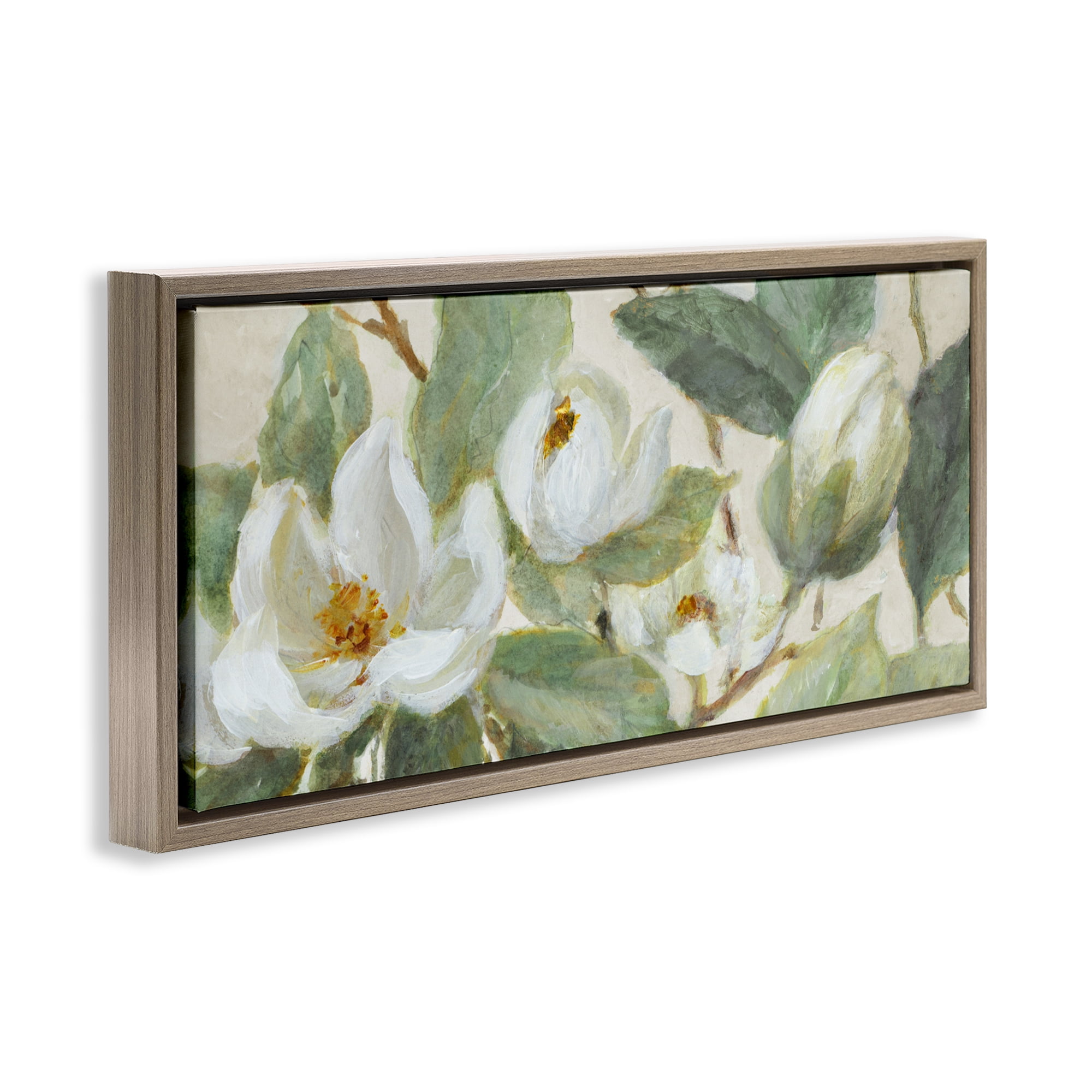 Stupell Industries Delicate Magnolia Dreaming Brown Framed Floater Canvas Wall Art, design by Lanie Loreth