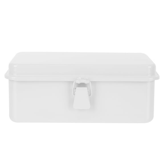 White Metal Storage Box Bins Tin Desk Organizing Supplies Office