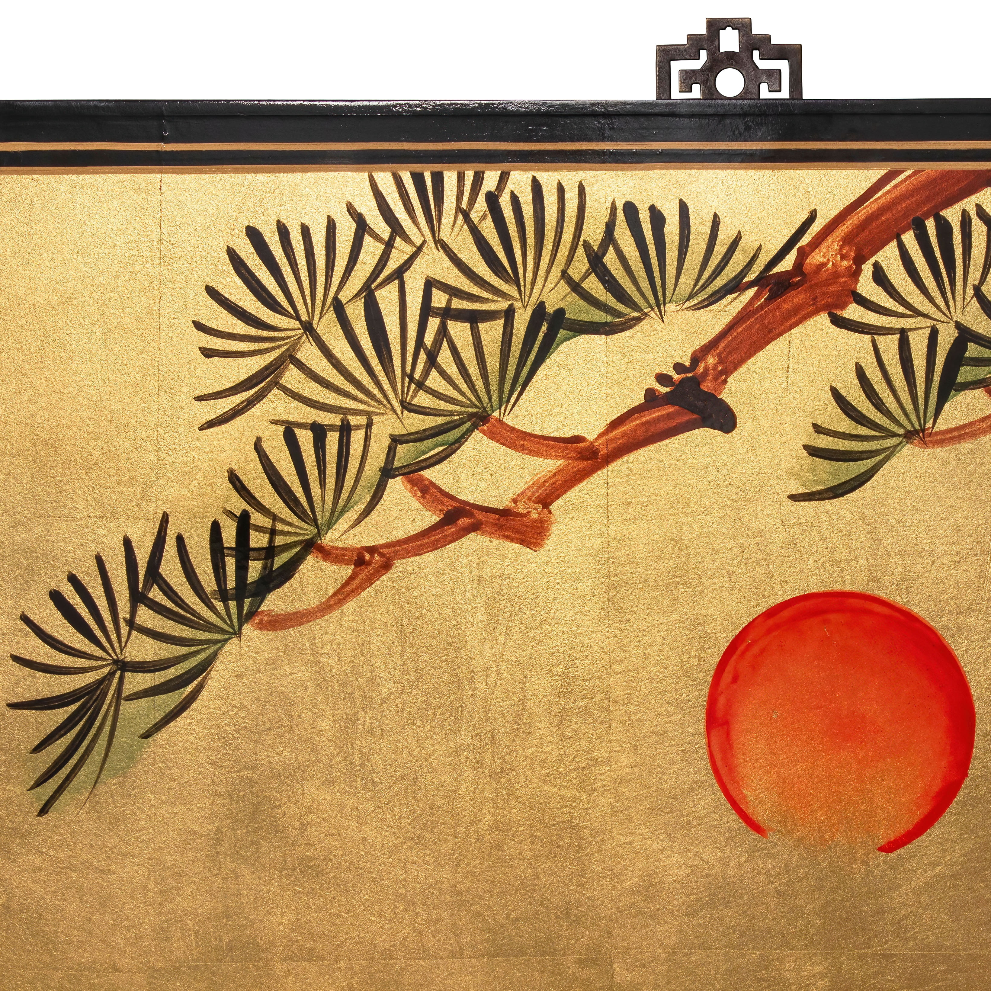 Oriental Furniture Gold Lacquer Wall Plaque - Cranes