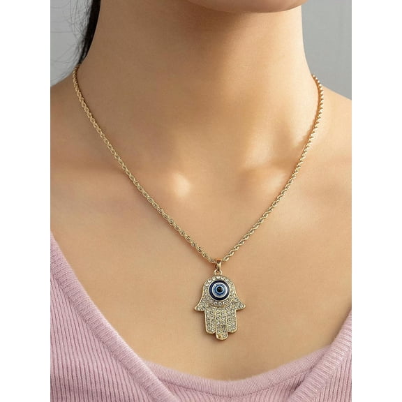 QQTDFG Eye Decor Rhinestone Hamsa Hand Pendant Necklace Jewelry for Women Gift for Her-default