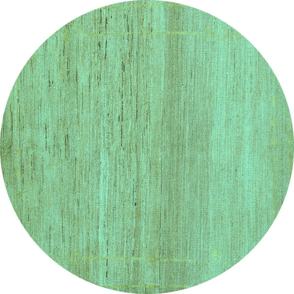 Ahgly Company Machine Washable Indoor Round Abstract Turquoise Blue Modern Area Rugs, 3' Round