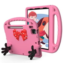 For Apple iPad 9th /8th /7th Gen 10.2 inch Hybrid Shockproof Tablet with Bow Hands Kickstand Antislip Rubber TPU Kid-Friendly Drop Protection Case Cover [Pink]