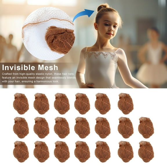 Jnismy 20Pcs Ballet Buns Hair Nets – 5MM Invisible Breathable Stretchy Nylon for Women Girls, Stewardess, Nurse Hairbun Elastic Edge Mesh Covers