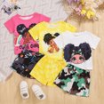thumbnail image 2 of TOWED22 Toddler Kid Girl Outfits Clothes Cute Cartoon Short Sleeve T-Shirt Top + Summer Short Sets Girl Clothes 6pcs(Yellow,12-18 M), 2 of 9