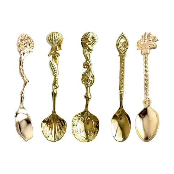 CMrtew 5 Pieces Gold Coffee Spoons, Retro Vintage Carved Dessert Teaspoons, Decorative Alloy Espresso Demitasse Stirring Spoons Tableware Cutlery for Home Kitchen, Halloween Tea Party