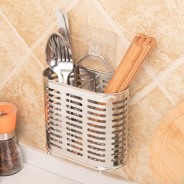 Soporte para palillos de acero inoxidable, soporte para vajilla, escurridor, cubertería, organizador de secado multiusos, herramientas de cocina para colgar en la pared (forma ovalada) Feliz Sencillez