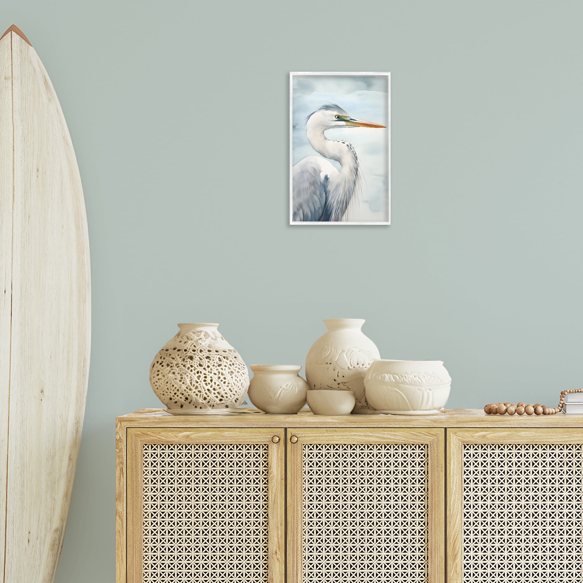 Stupell Industries Serene Beach Bird Animals & Insects Painting White Framed Art Print Wall Art, 12 x 18