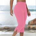 thumbnail image 4 of Stamzod Capri Leggings for Women Summer Solid Color High Waisted Stretch Leggings Casual Slim Fit Plus Size Capris for Women Pink C L, 4 of 7