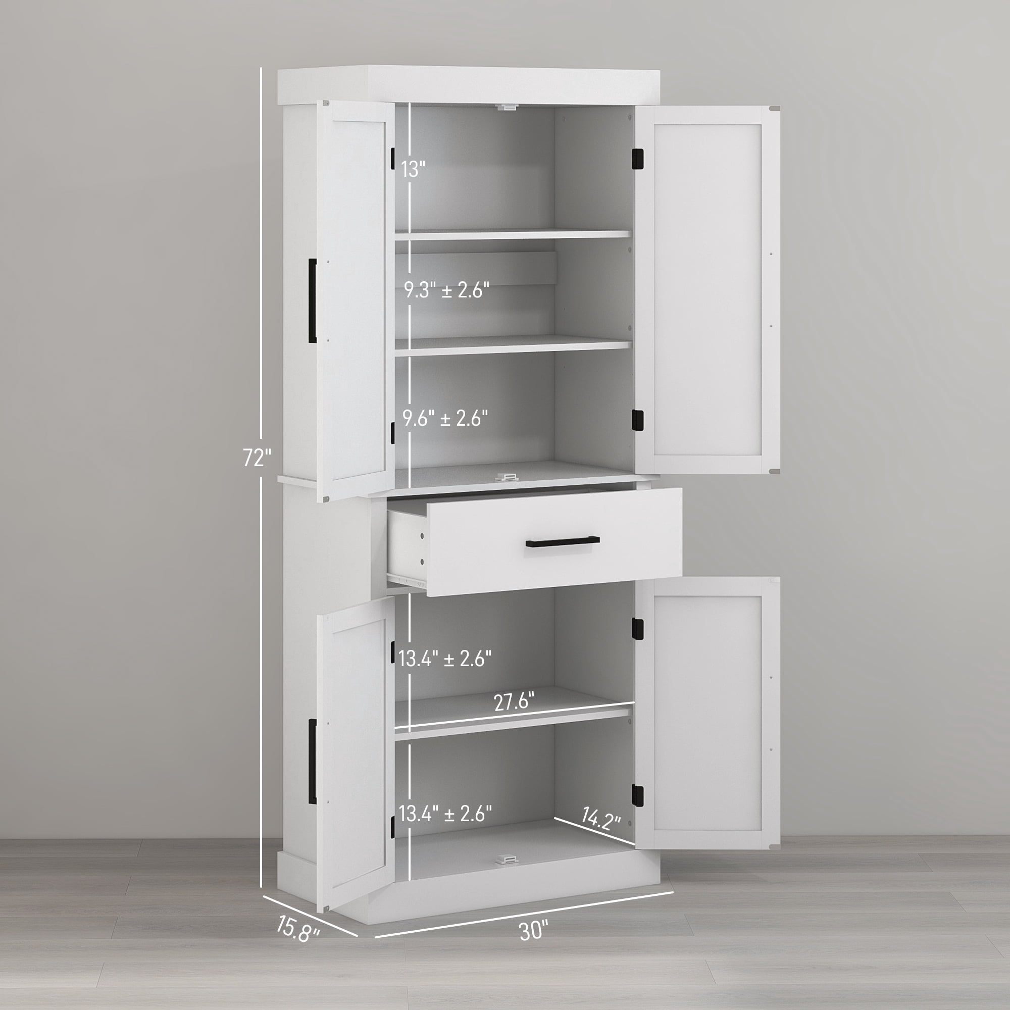 HOMCOM 72" Tall Kitchen Pantry Storage Cabinet, Farmhouse Freestanding Kitchen Cabinet with Barn Doors, Drawer and Adjustable Shelves, White