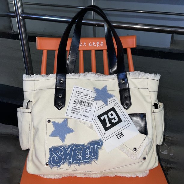 Bolso cuadrado informal para mujer, Bolso de estrella suaves de gran capacidad, Bolso de lona para ir al trabajo
