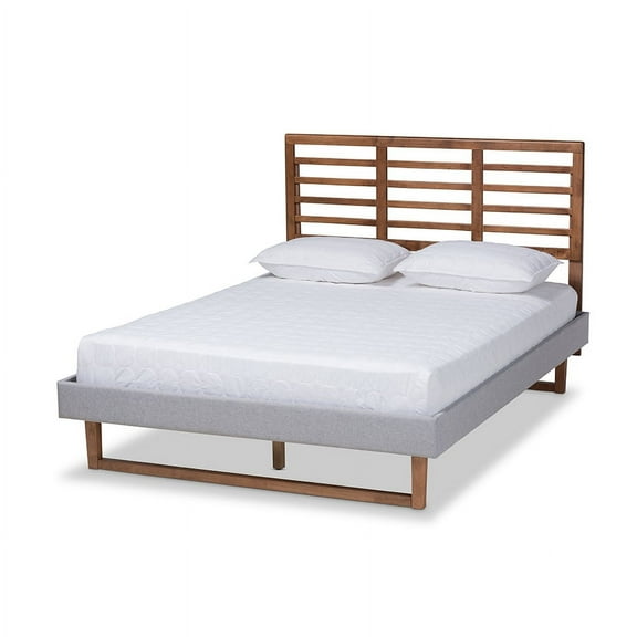 Baxton Studio Luciana Modern and Contemporary Light Grey Fabric Upholstered and Ash Walnut Brown Finished Wood Full Size Platform Bed
