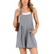 thumbnail image 2 of Mono corto de lino con tirantes ajustables para mujer, estilo informal de verano - Corte holgado, cuello cuadrado, 2 of 7