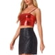 thumbnail image 4 of INSPIRAR CHIC Top de tirantes delgados sin mangas para mujer, brillante y metálico, crop cami rojo, 4 of 6