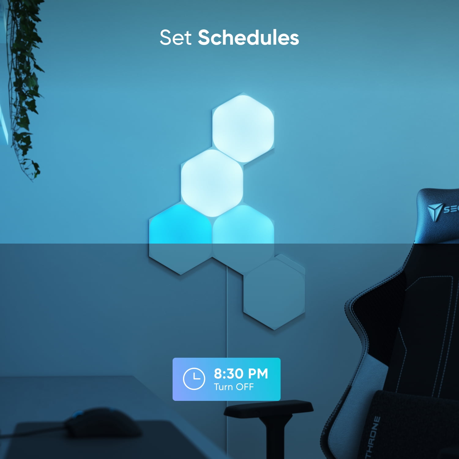 Nanoleaf Shapes Hexagons Smarter Kit (5 Panels) – Modular Wall Light Panels for Indoor Use, Modern Home Decor Style