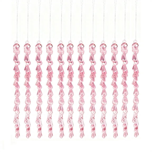 Lilixerw 12 PCS Acrylic Christmas Icicle Ornaments,Transparent Ice Crystal Pendants,Shattered Ice Christmas Tree Decor with Hanging Loops for Windows Doors,Pink