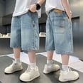 thumbnail image 2 of mgoYE Boys Baggy Jorts, Elastic Waist Wide Leg Jean Shorts Loose Denim Shorts with Pockets Y2K Streetwear(Blue,11-12 Years), 2 of 5