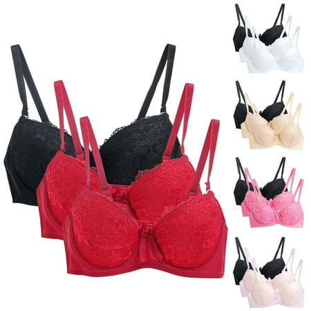 Brnmxoke Women s Lace Balconette Bra Push Up Demi Unlined Bras Underwear Smoothing Comfort No Underwire T-Shirt Bras 3 Pack Hot Pink S