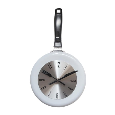 Axioma Kitchen Wall Clock 8 Inch Stainless Steel Frying Pan Design Art Home Bedroom Kitchen Themed Dining Room Cafe Decoration Gifts white