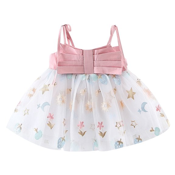 Xudanell Girls Dresses Sleeveless Camisole Wing Flower Printed Mesh Skirt Girls Baby Clothes Baby Girl Dress Pink 6-12 Months