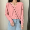 thumbnail image 5 of Women's Knit Cardigan, Spring Soild Color V-neck Long Sleeve Thin Korean Style Crop Tops, 5 of 5