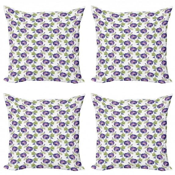 Ambesonne Floral Throw Pillow Cover 4 Pack, Purple Gramophone Orchids, 24", Multicolor