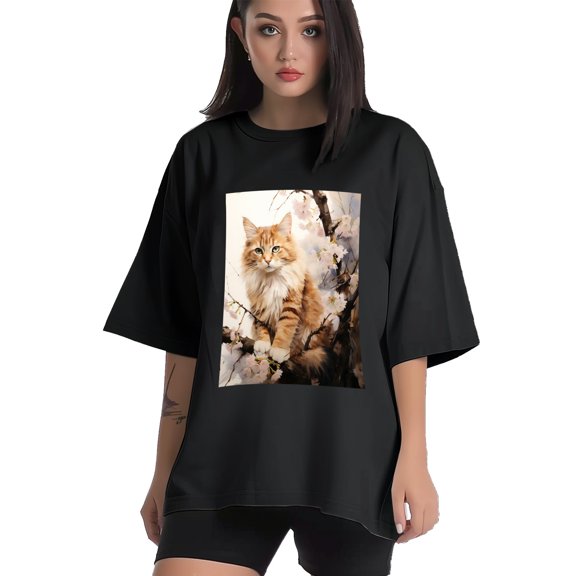 Plus Size Shirt for Women Black Tops for Women Short Sleeves Shirt for Women Cats T Shirt Crewneck Shirt for Women XS