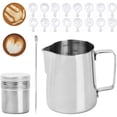 thumbnail image 1 of 350ml/12oz Jarra Para Espumar Lech, Jarra De Lche Acero Inoxidable Medidas con 16 Moldes y Coctelera De Polvo De Acero,Barista Pen Para Espumar Café Espresso y Leche Máquinas De Café Espresso, 1 of 4