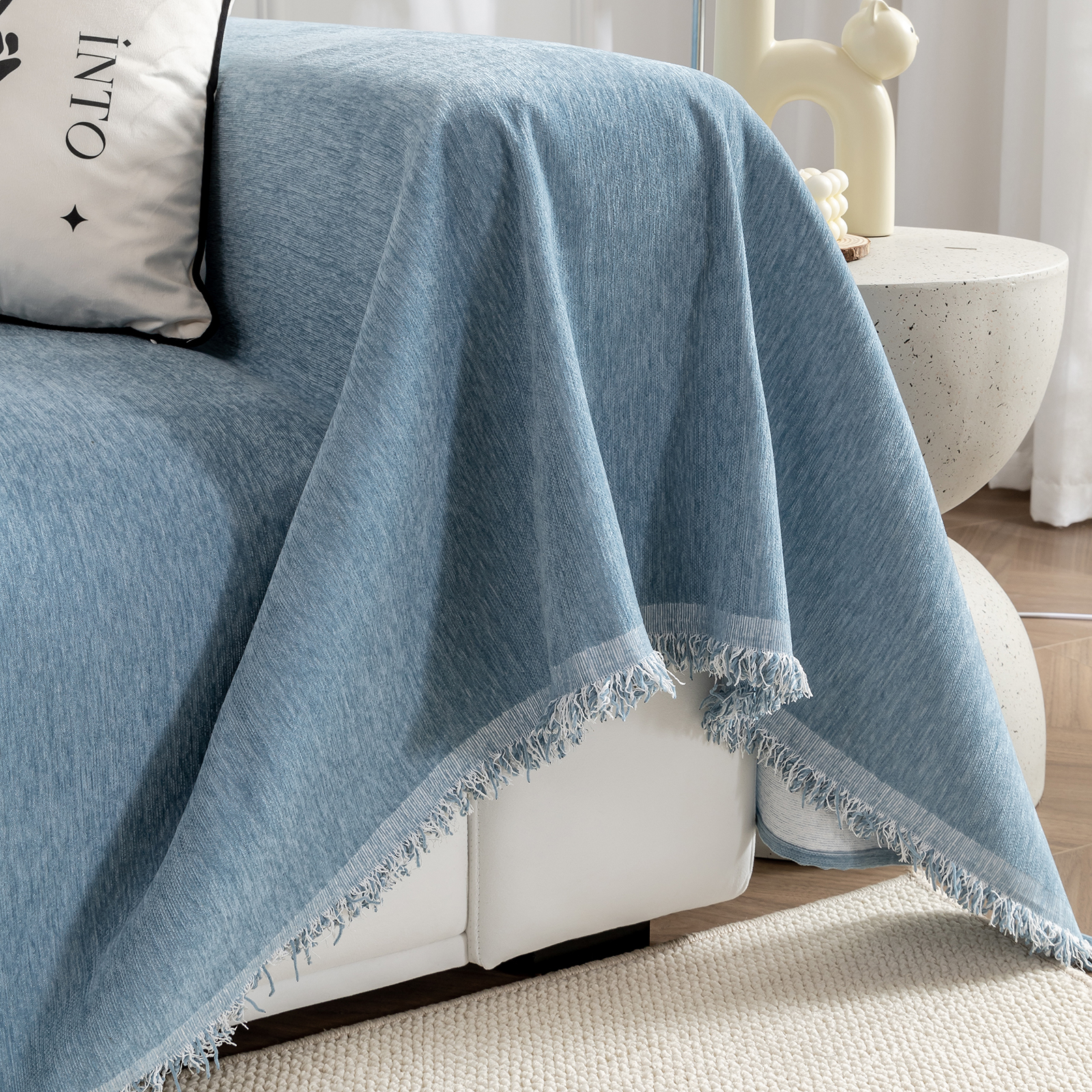 Lapalife 1 Piece Chenille Sofa Blanket Cover 71''x 134'' Soft Sofa Slipcover Chairs Sofas Bed Cover for Bedroom Living Room, Blue
