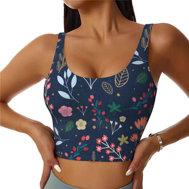 Balery Colorful Flowers Sujetadores deportivos con espalda cruzada para mujer, acolchados, sin costuras, de alto impacto, ideales para yoga, gimnasio, entrenamiento y fitness.-