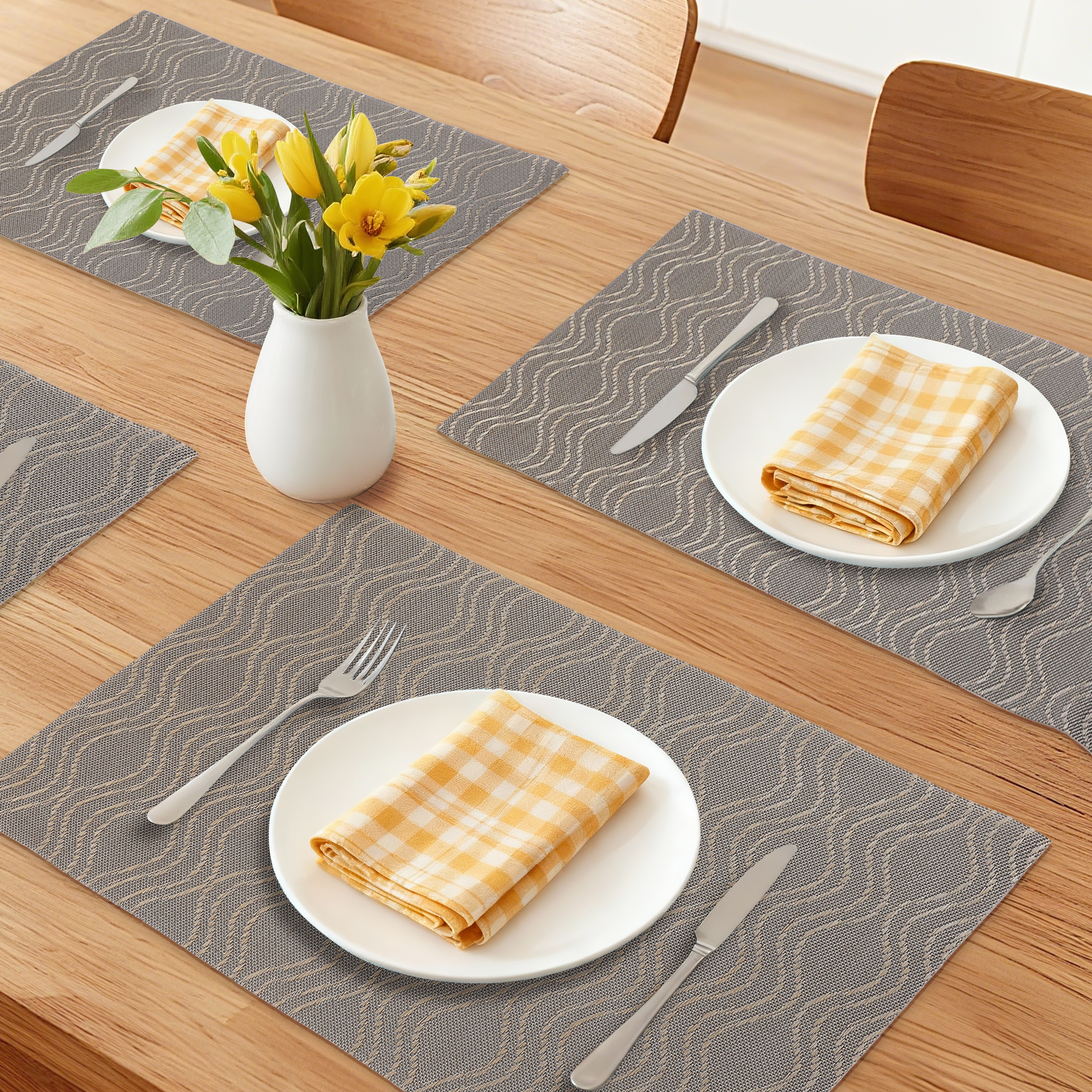 Unique Bargains Set of 6 Plastic Placemats Kitchen Mat for Dining Table Decor Dark Gold