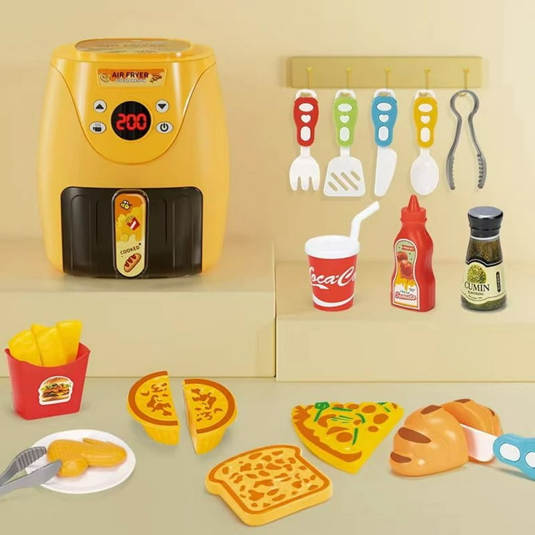 Toy Air Fryer, Play Kitchen Accessories Set for Toddlers - Kids Kitchen  Playset W/Music & Color