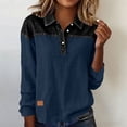 thumbnail image 2 of Linen Long Sleeve Shirt Women Button up Fashion Top Patchwork Collared Shirt Casual Drop Shoulder Tops Summer Trendy Outfits, 2 of 7