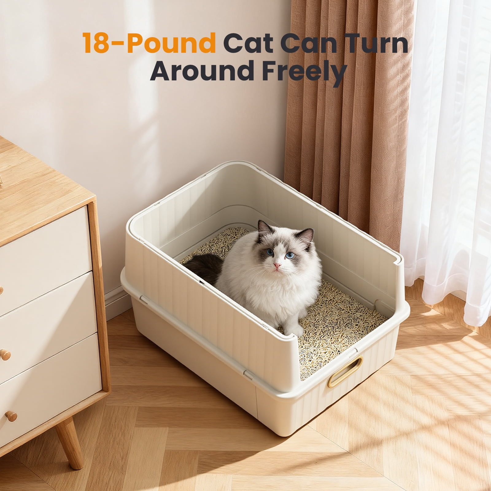 Enclosed Cat Litter Box, Large Litter Box Enclosure with Front Door Flap and Scoop(White)