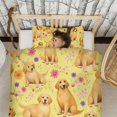 thumbnail image 3 of Golden Retrievers and Flowers Duvet Cover and Pillowcase Set for Single Bedding, Bedroom Accessories for Kids Teens, 3 of 5