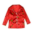 thumbnail image 5 of XDZJLR Kids Girls Christmas Pajamas Xmas Print Soft Satin Feel Two Piece Holiday Festive Party Comfortable Nightwear Outfit Pj'S Sleepwear Red 5-6 Years, 5 of 7