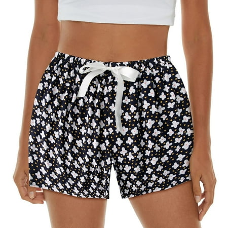 

Womens Casual Pants Pajama Shorts Soft Sleep Shorts Lightweight Printed Bow Elastic Waist Lounge Pj Bottoms