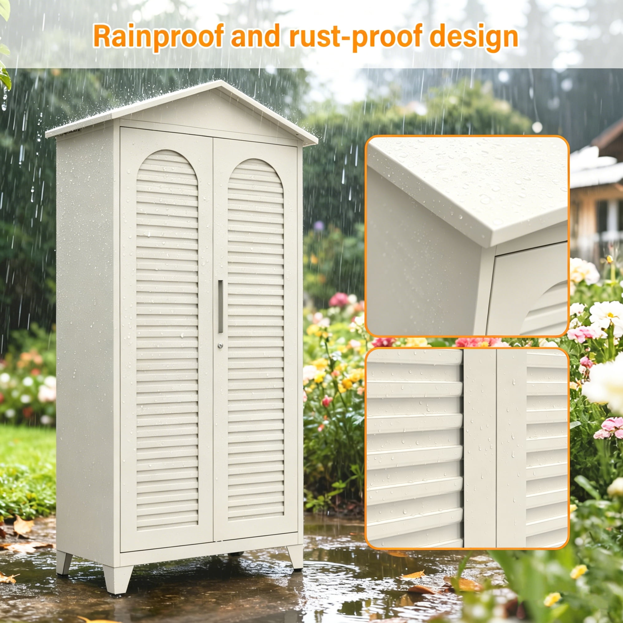 HOQBN 79''H Tall Metal Storage Cabinet with Adjustable Shelves for Office, Bathroom,Home, Garage,Warehouse,Beige