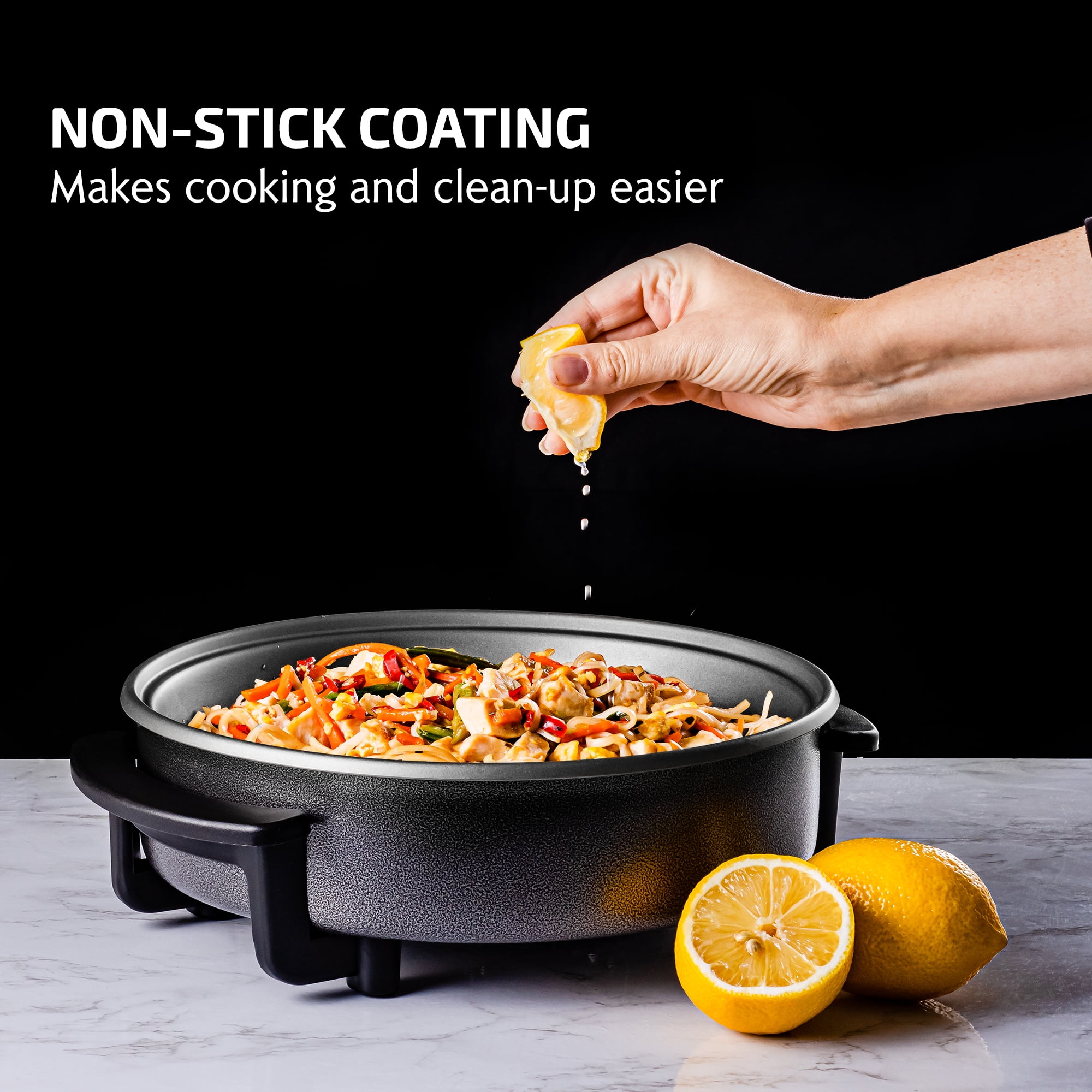 Ovente Electric Skillet 12 inch with Nonstick Aluminum Body Black SK11112B