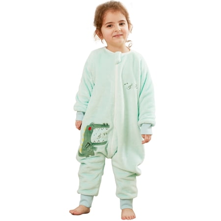WIBACKER 9M-6Y Baby Warm Flannel Sleeping Bag with Feet Crocodile Sleepsuit Kids Toddler Boys Girls Double Zipper Wearable Sleep Sack