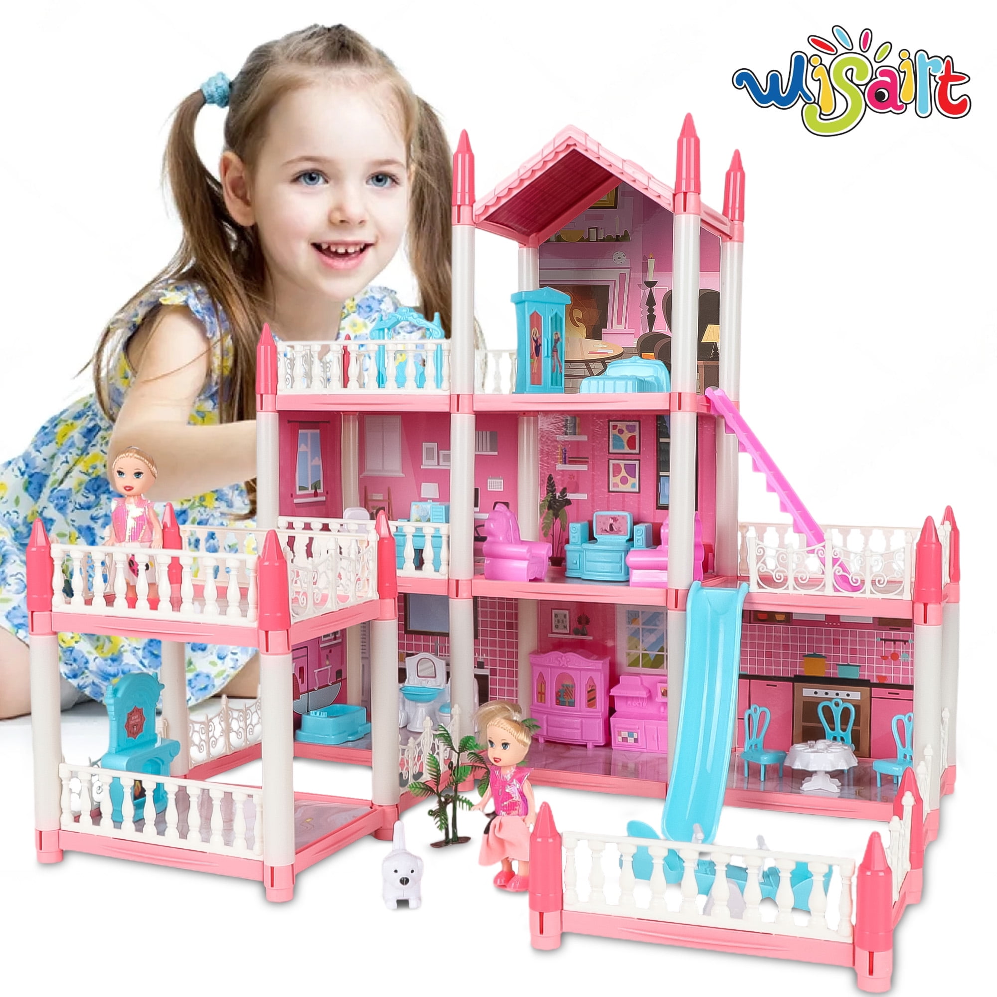 Wisairt Doll House for Girls, DIY Dollhouses Set with 7 Rooms 1