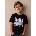 thumbnail image 2 of Hello, Second Grade" Leopard Print Tie-Dye Pencil Design Youngsters' T-Shirt - Fun & Back-to-School aesthetic, Casual Round Neck Tee for Boys & Girls, Summer Wear, Pencil Shirt, 2 of 6
