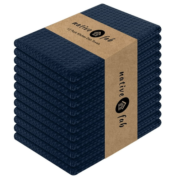 Native Fab Waffle Kitchen Towel, Set of 12, Cotton, 16x26 Navy Blue