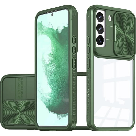 Sliding Window Clear Resin Phone Case for Samsung Galaxy A54 A52 A34 A32 A14 A12 4G 5G, Transparent Lens Protective Pop Back Cover, Shockproof and Drop-Proof Shell(Green,A52 4G/5G)