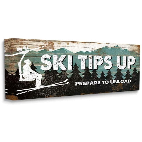 Stupell Industries Winter Rustic Ski Tips Up Sign Mountain Sports Graphic Art Gallery-Wrapped Canvas Print Wall Art, 10x24, by Jennifer Pugh