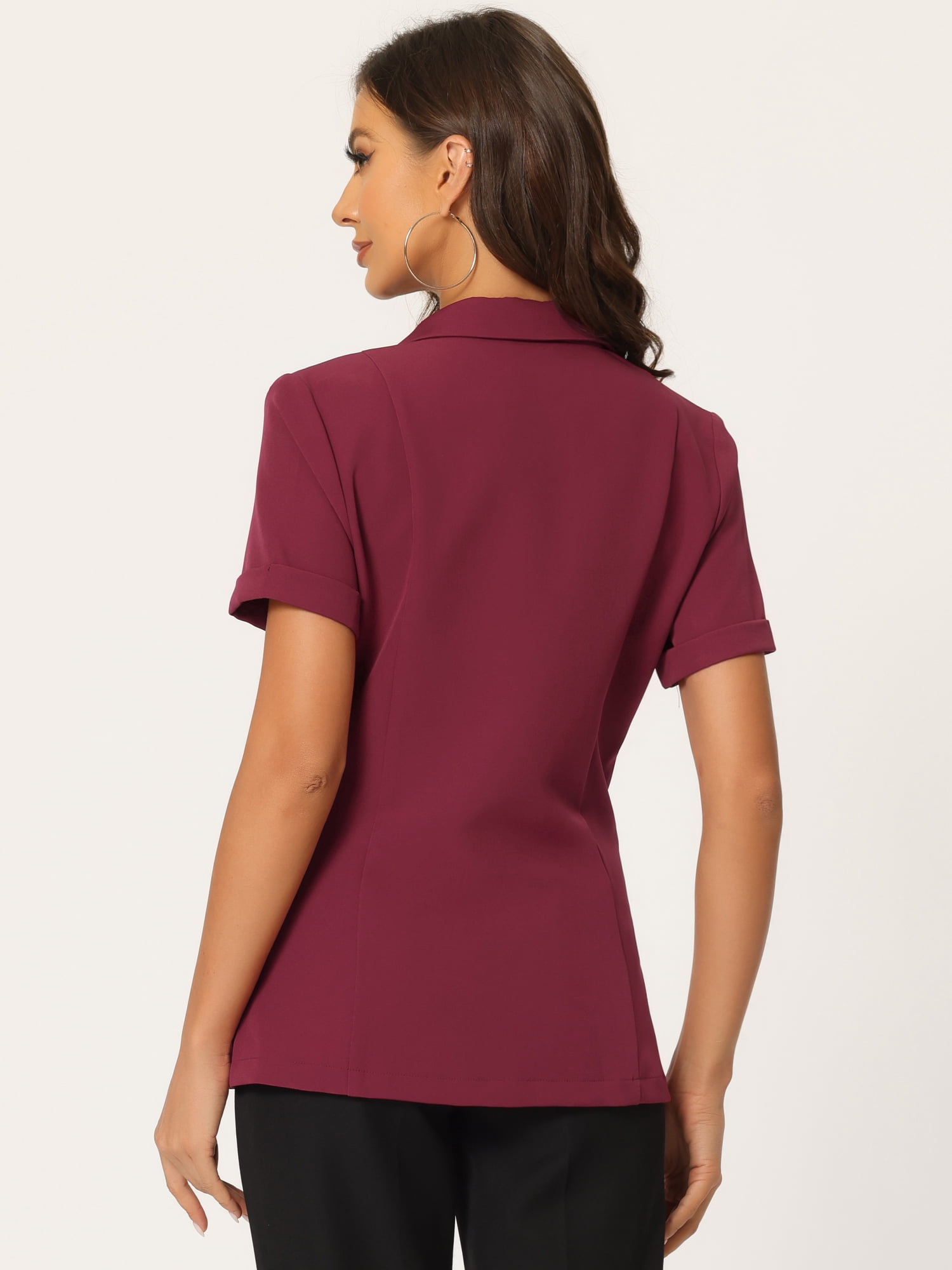 DARING DIVA Women's Short Sleeve Blazer Button Office Suit Jacket M Dark Red