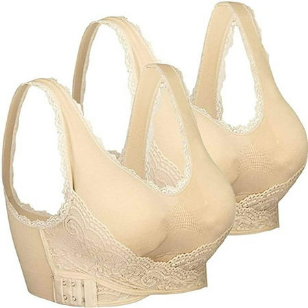 AnuYalue Women s Daily Bra  Push Up Bras No Underwire High Support Front Closure Front Snaps Full Coverage Easy Close Sports Bras
