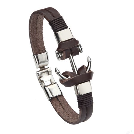 Brown Leather Cord Bracelet - BodyJ4You Bracelet Leather Bangle Cord Brown Anchor Nautical Design