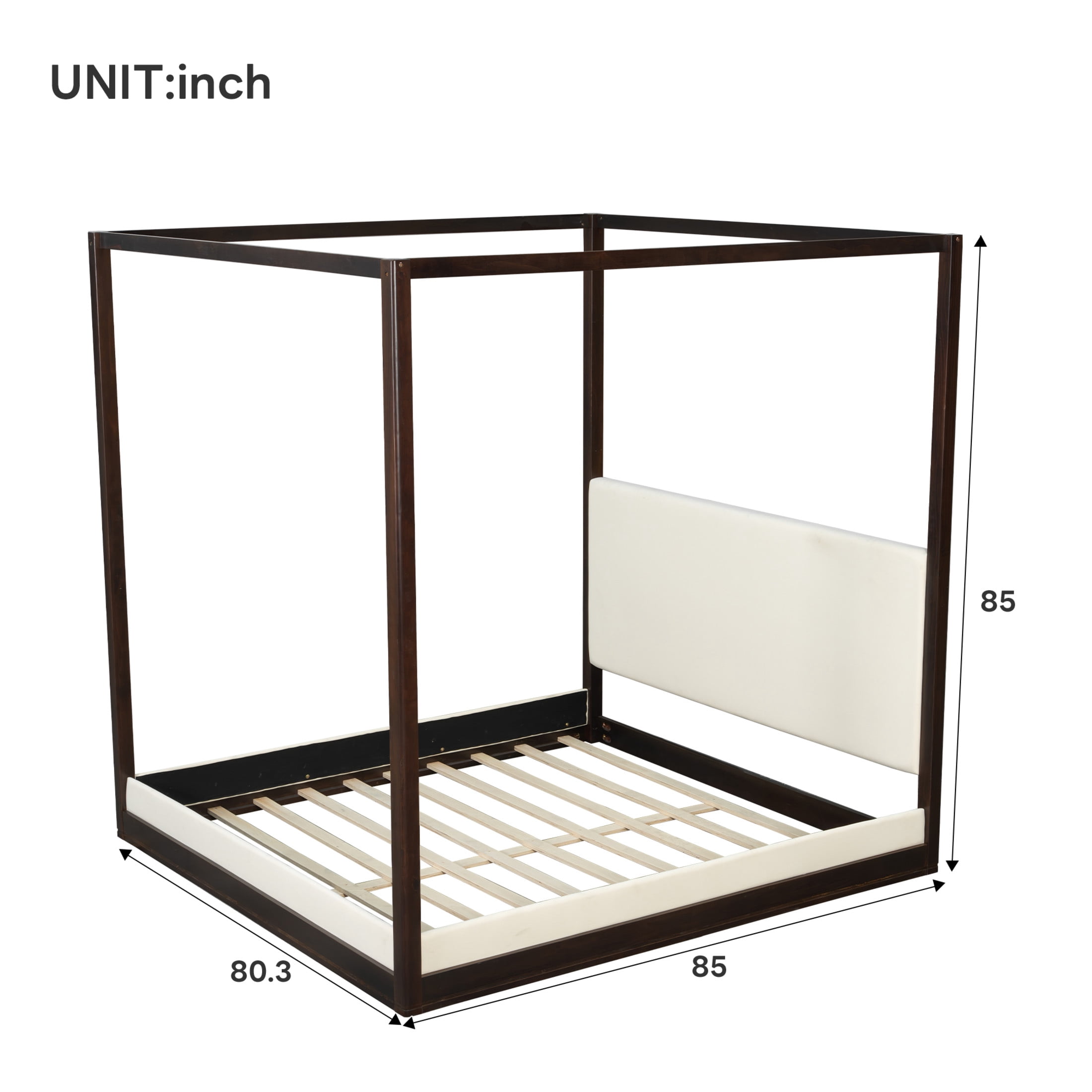 Christopher Knight Home King Canopy Platform Bed, Wood Frame with White Upholstered Headboard, Espresso